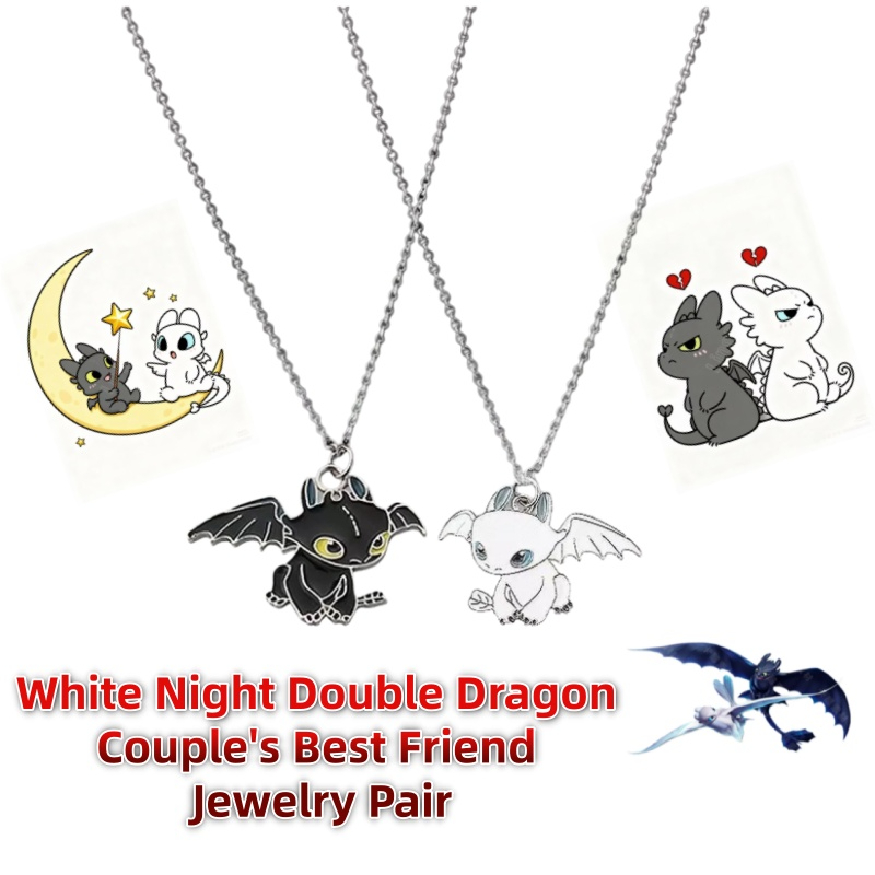 Men Accessories Jewelry - Cartoon White Night Double Dragon Necklace