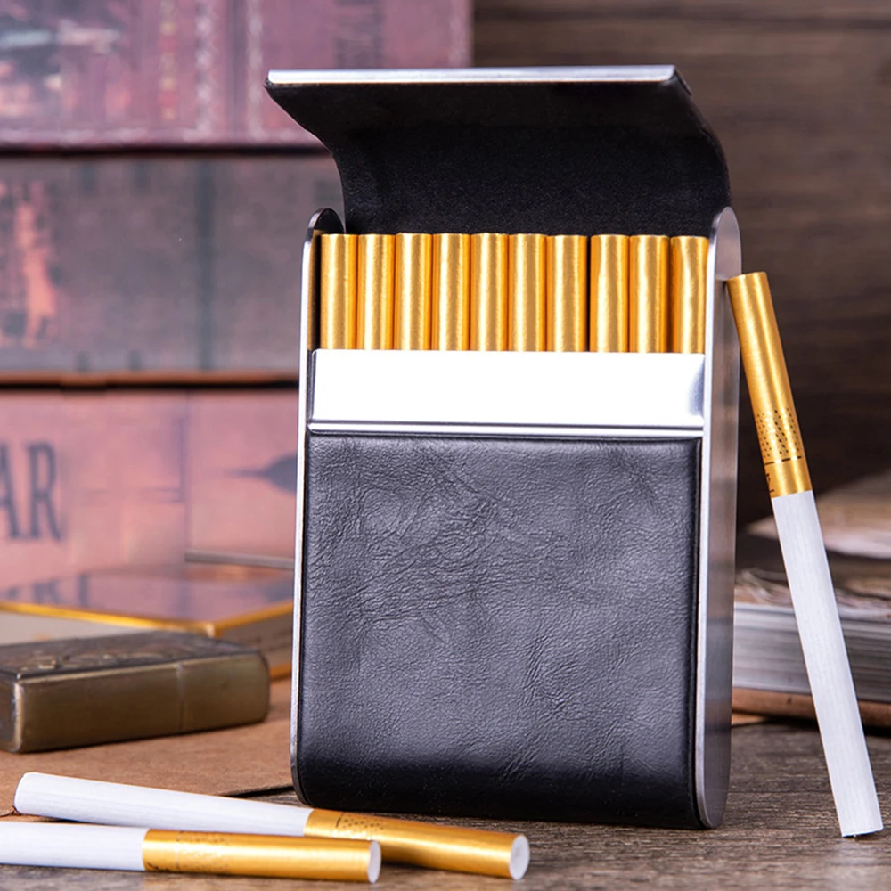 Men Accessories Box - Leather Metal Cigarette Case, 20pcs Capacity