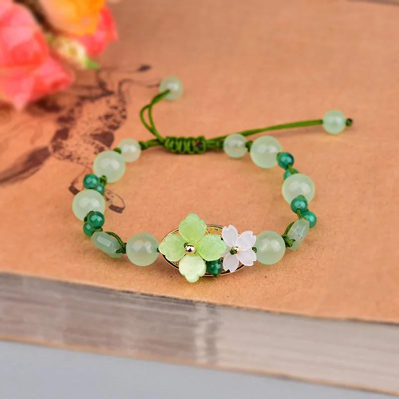 Green Jade Flower Bracelet Amu - Bead Bracelet Men 评论和价格