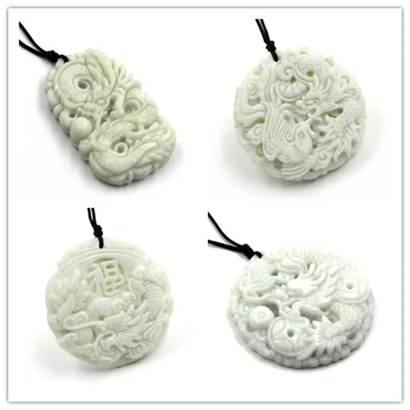 Natural White jade Dragon Phoe - Men Accessories Hand 评论和价格