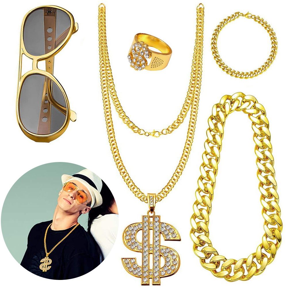 80s 90s Hip Hop Costume Kit fo - Men Accessories Chain And Bracelet 评论和价格