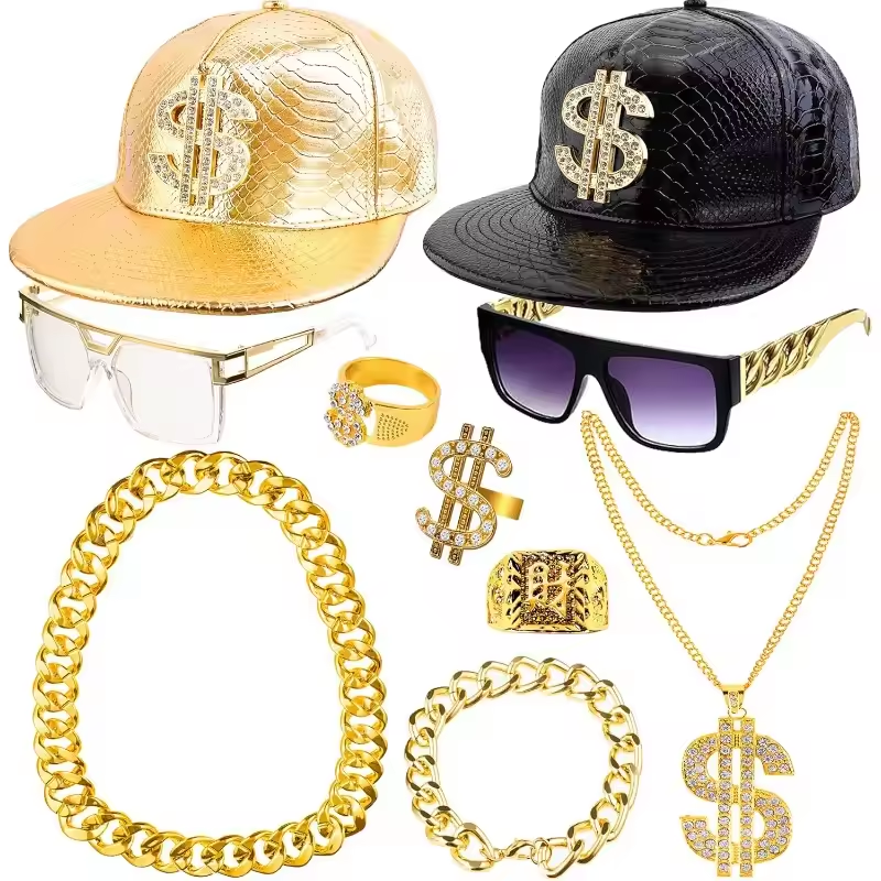 80s 90s Hip Hop Costume Kit fo - Men Accessories Chain And Bracelet 评论和价格
