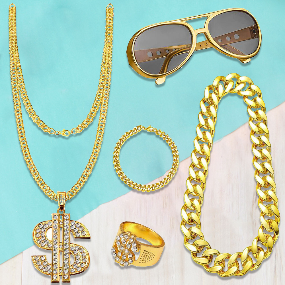 80s 90s Hip Hop Costume Kit fo - Men Accessories Chain And Bracelet 评论和价格