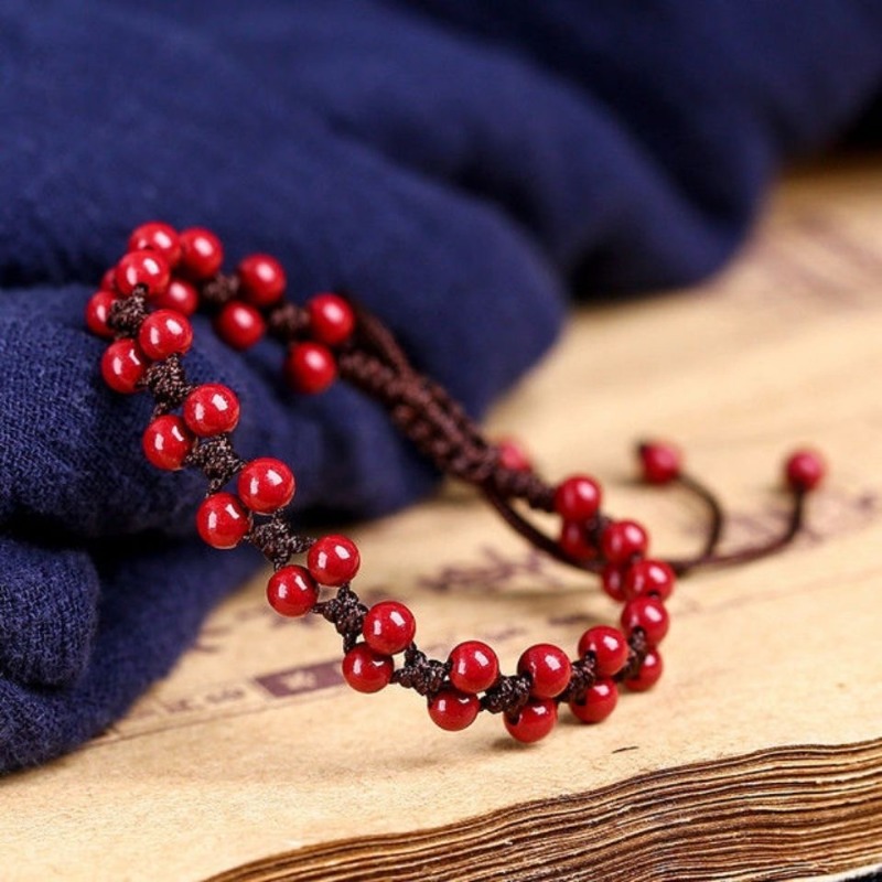 Customized Natural Red Cinnaba - Bead Bracelet Men 评论和价格