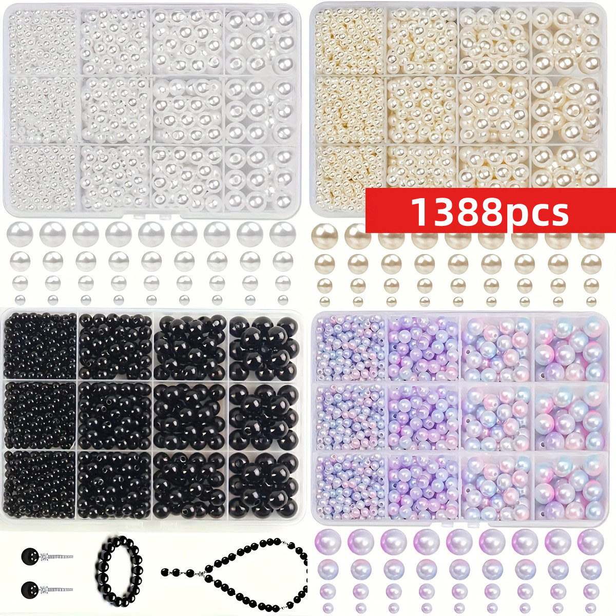 1388pcs 4/6/8/10mm  Black, whi - Bead Bracelet Men 评论和价格