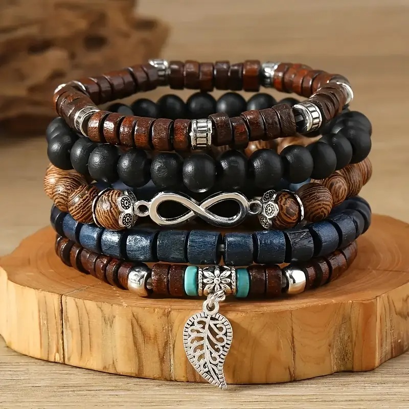 41PCS Natural Wood Elastic Bea - Bead Bracelet Men 评论和价格