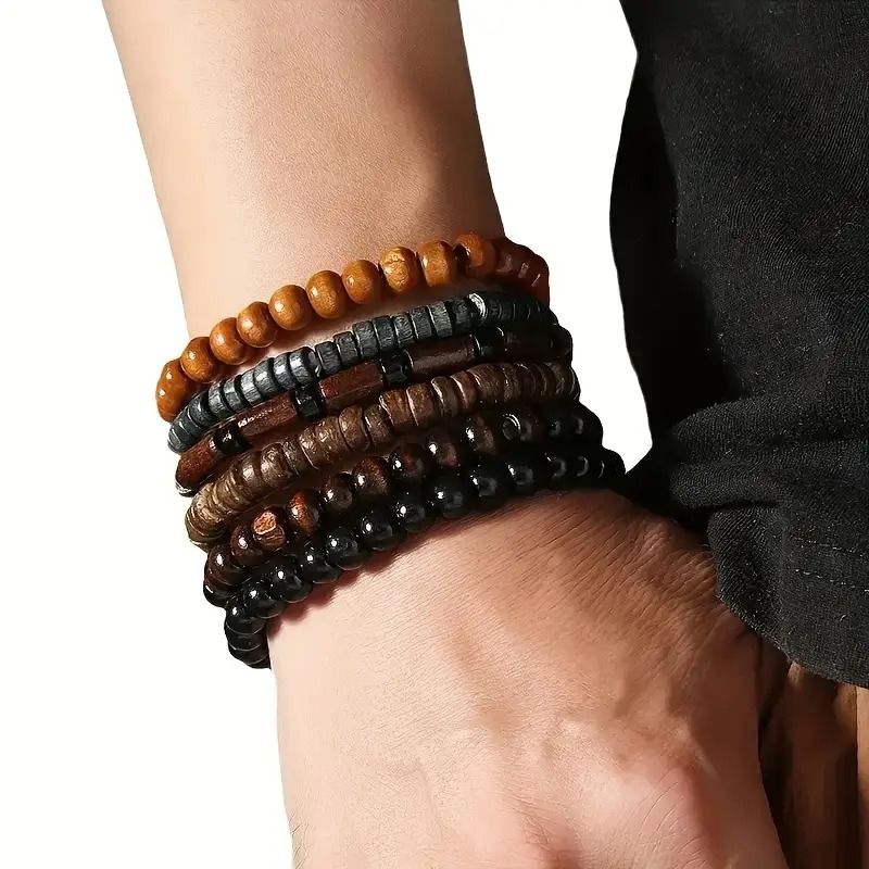 41PCS Natural Wood Elastic Bea - Bead Bracelet Men 评论和价格