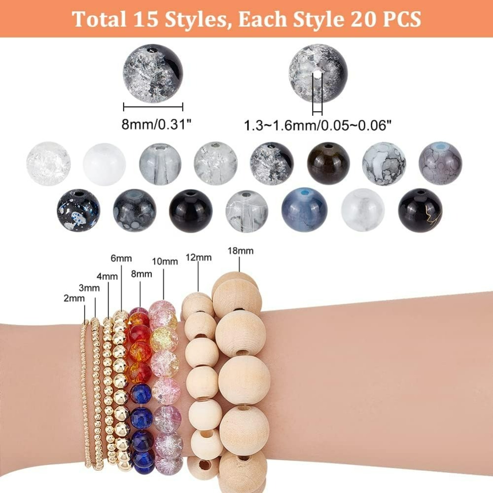 300pcs 8mm Black Glass Beads 1 - Bead Bracelet Men 评论和价格