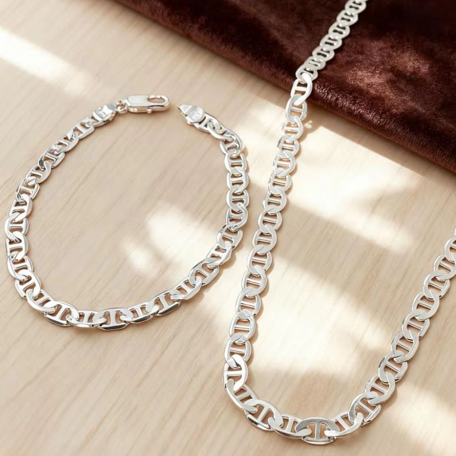 New 925 Sterling Silver 6MM Fa - Men Accessories Chain And Bracelet 评论和价格