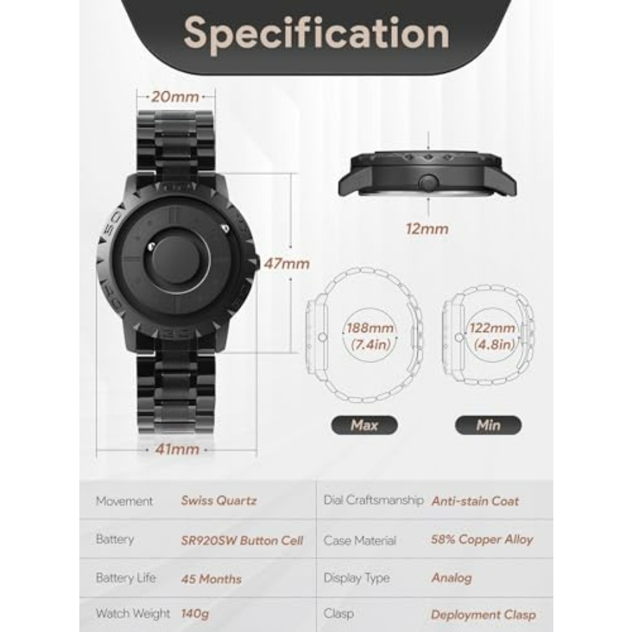 EUTOUR Magnetic Watches for Me - Bead Bracelet Men 评论和价格