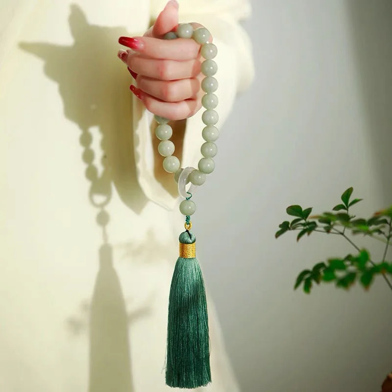 Green Jade Stone 12mm Beads Ta - Bead Bracelet Men 评论和价格