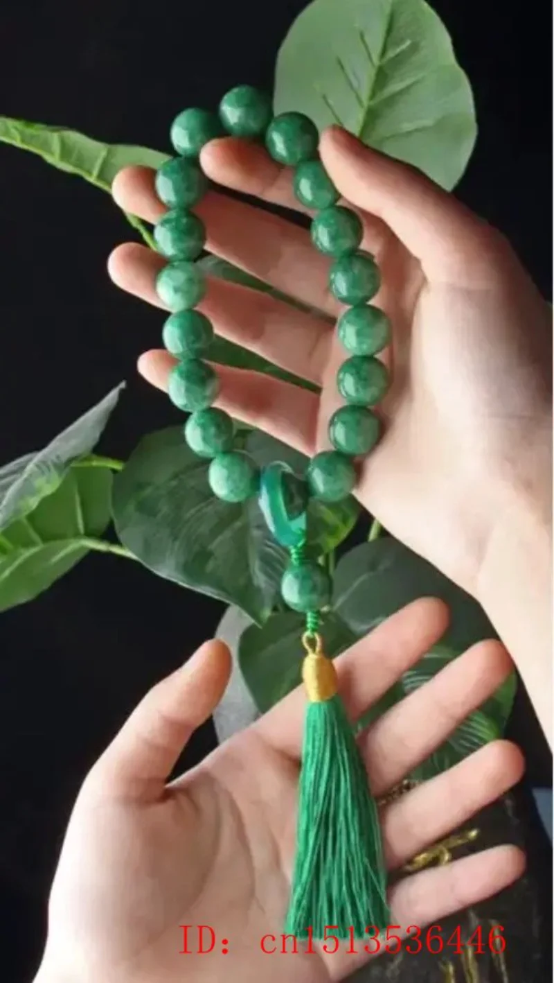 Green Jade Stone 12mm Beads Ta - Bead Bracelet Men 评论和价格